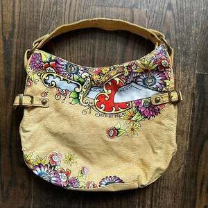 Y2K Red by Marc Ecko Faux Leather Hobo Bag with Ed Hardy Inspired Tattoo Print